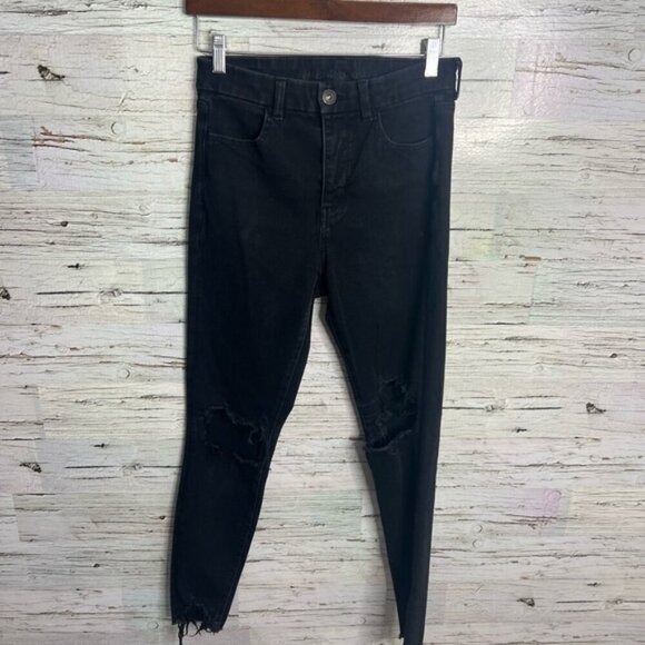 American eagle curvy super  high rise jegging black distressed size 4 - Picture 1 of 11